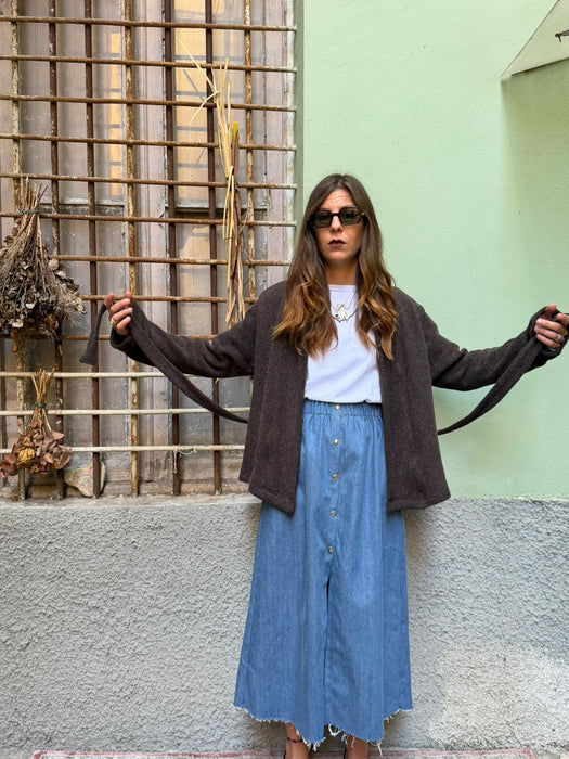 Cardigan Romeo in lana marrone scuro
