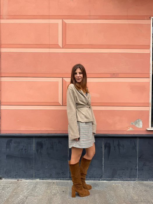 Gonna Luca in twill di lana verde/tabacco/avorio