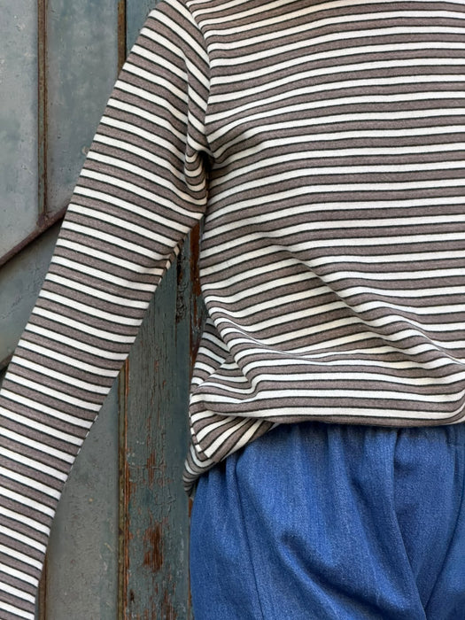 Maglia Cristiana in lana a righe tortora/bianche/verde bottiglia