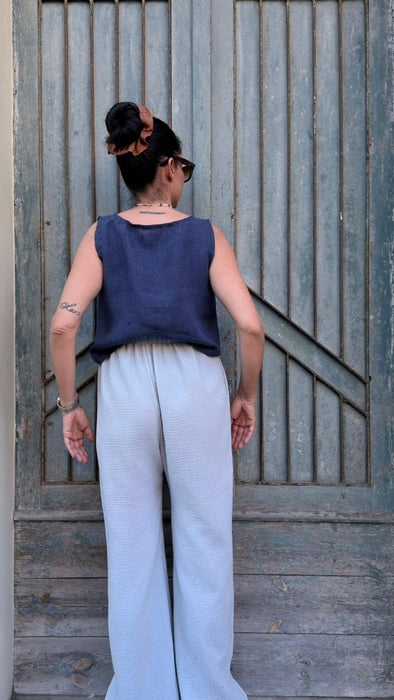 Pantaloni Mia in mussola color ghiaccio