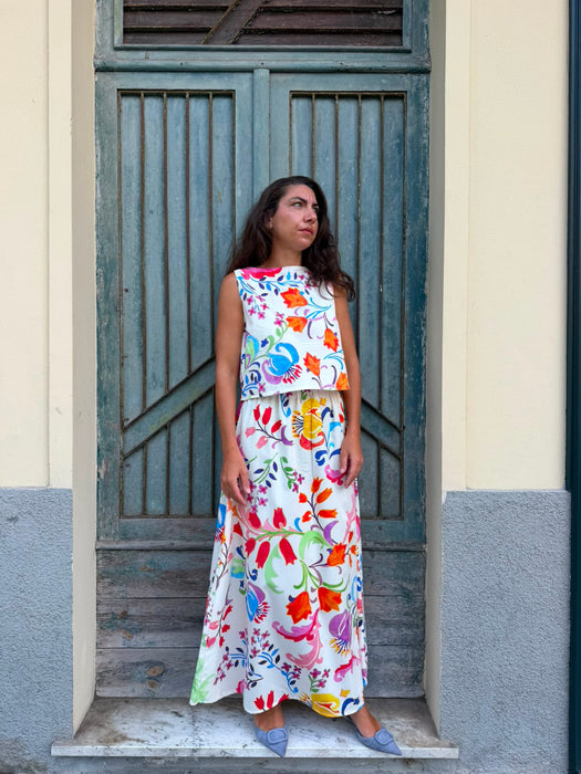Top Emilia in cotone a fiori colorati