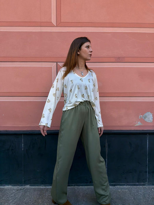 Pantaloni Mia in viscosa verde militare