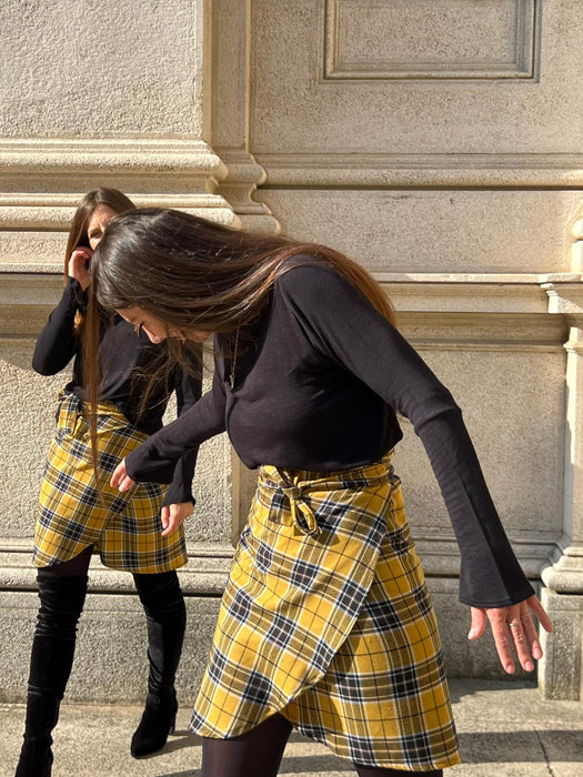 Gonna Matilda corta in lana tartan gialla
