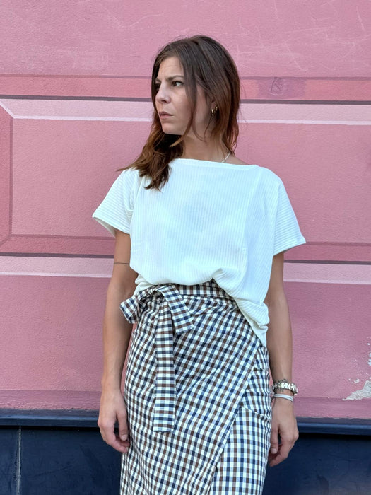 Gonna Matilda lunga a quadretti blu e marrone