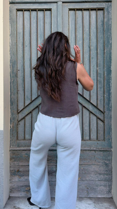 Pantaloni Mia in mussola color ghiaccio
