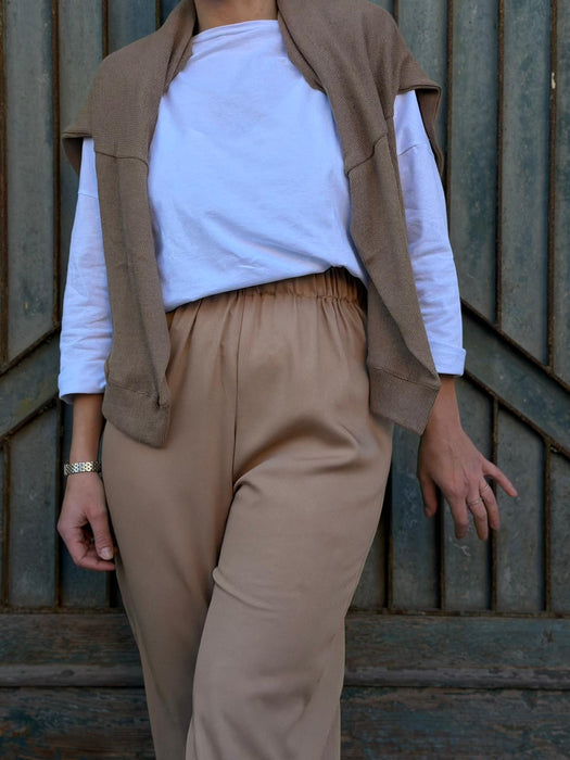 Pantaloni Mia in viscosa color caffellatte