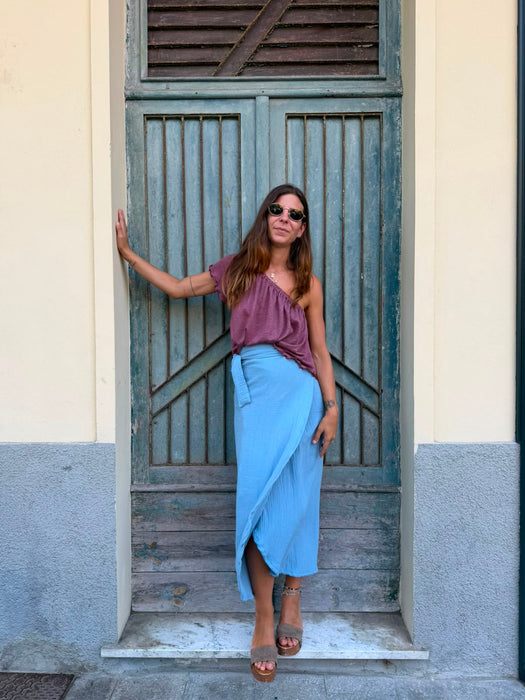 Gonna Matilda in mussola azzurra