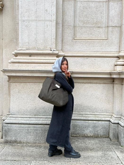 Balaclava double in felpa blu e ciniglia grigia