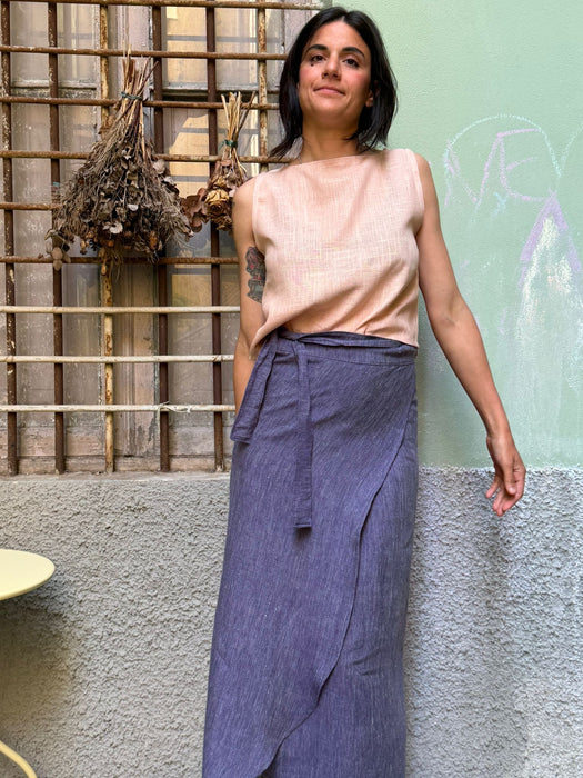 Top Emilia in lino rosa pesca