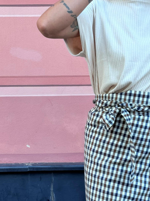 Gonna Matilda lunga a quadretti blu e marrone