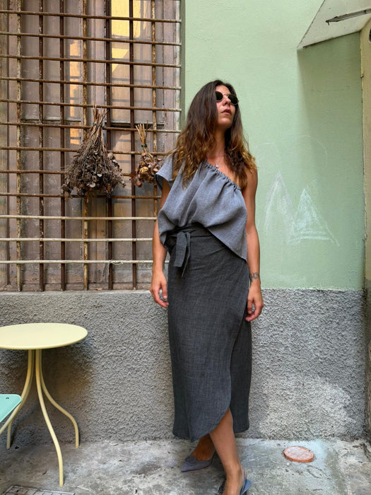 Top Ludovico in lino azzurro jeans