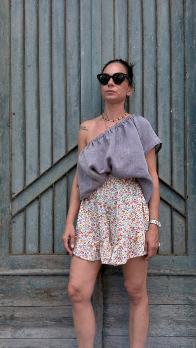 Top Ludovico in lino color lilla mélange