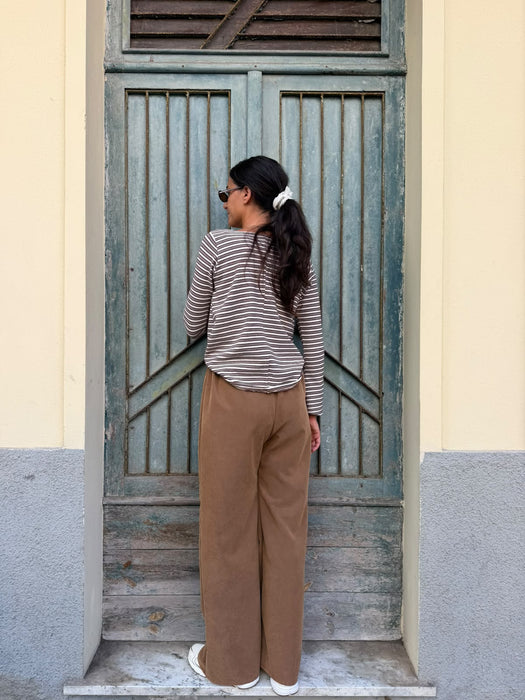 Maglia Cristiana in lana a righe tortora/bianche/bordeaux