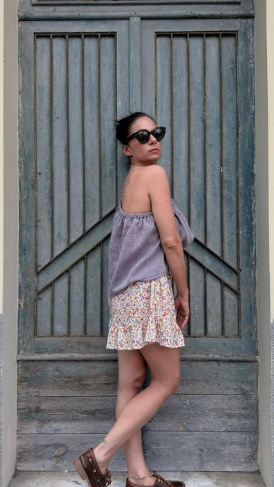 Top Ludovico in lino color lilla mélange