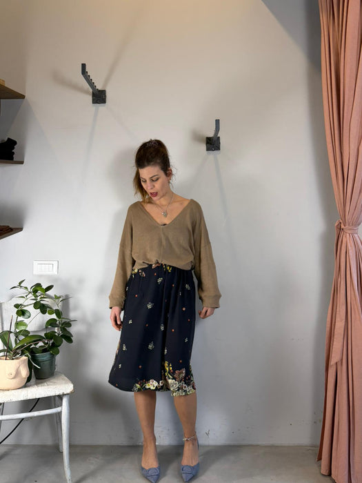 Gonna Beatrice midi nera a fiori