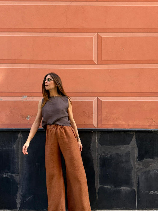 Pantaloni Mia in lino color terracotta