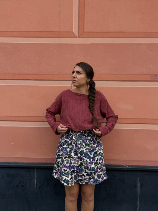 Gonna Eva in gabardine a fiori viola