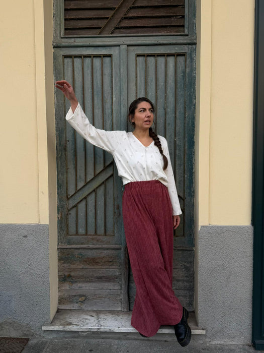 Pantaloni Corrado in spugna color lampone