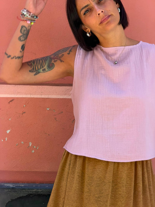 Top Emilia in mussola rosa malva