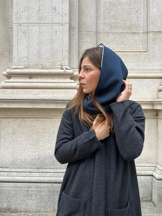 Balaclava double in felpa blu e ciniglia grigia
