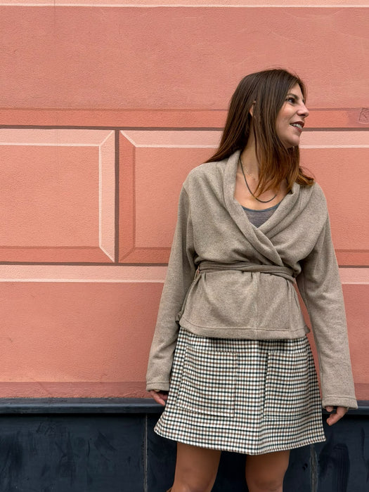 Gonna Luca in twill di lana verde/tabacco/avorio