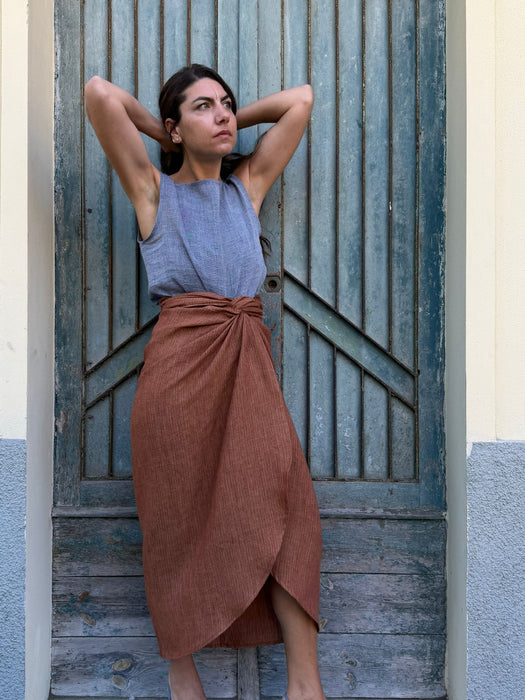 Top Emilia in lino azzurro jeans