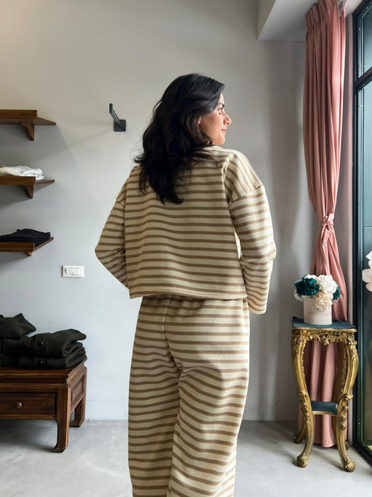 Pantaloni Mia a righe panna e beige