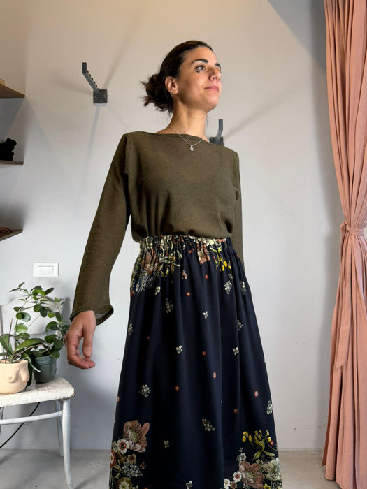 Gonna Beatrice midi nera a fiori