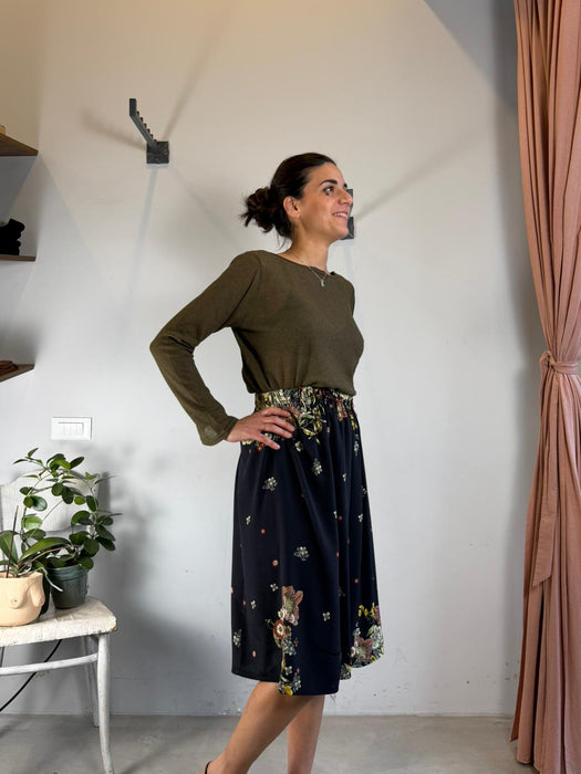 Gonna Beatrice midi nera a fiori