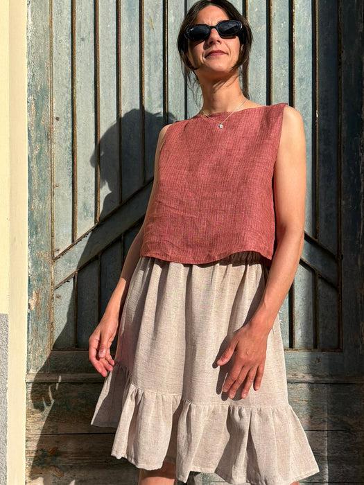 Top Emilia in lino color lampone