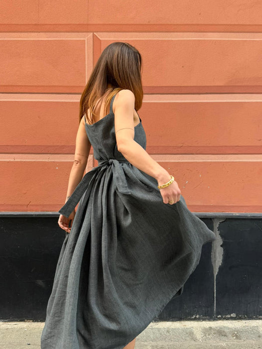 Abito Barbara in lino color grigio scuro