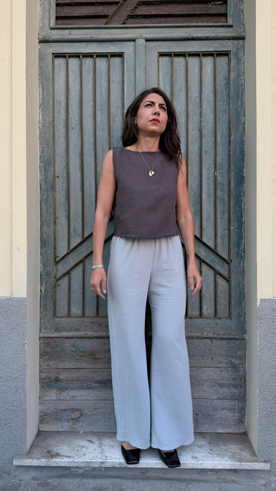 Pantaloni Mia in mussola color ghiaccio