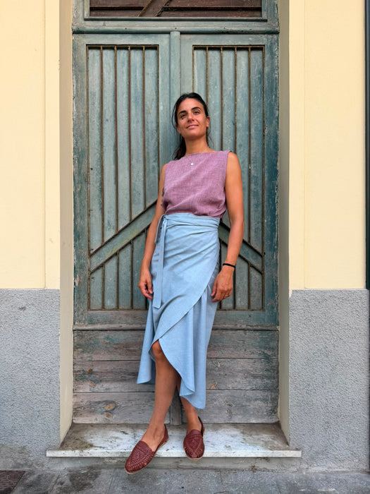 Top Emilia in lino rosa ciliegia