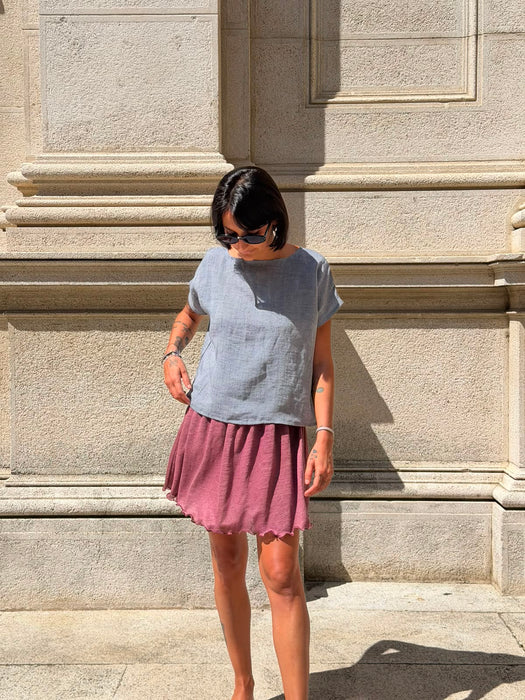 T-Shirt Scatoletta in lino azzurro jeans