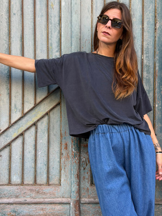 T-shirt Scatoletta in cupro nero/antracite