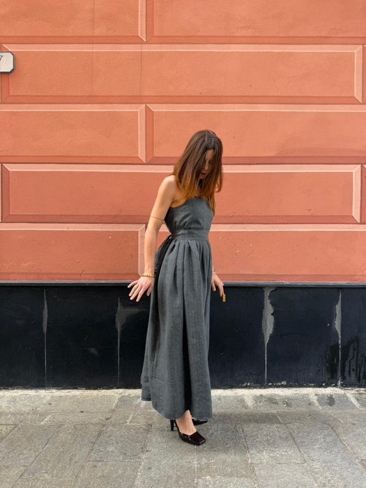 Abito Barbara in lino color grigio scuro