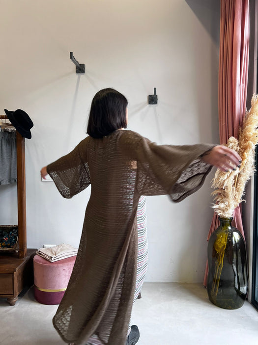 Kimono in lana e mohair marrone chiaro