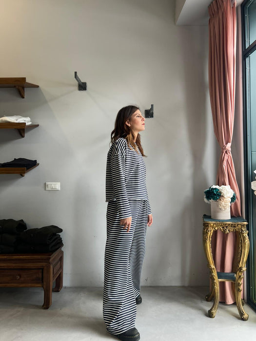 Pantaloni Mia a righe blu e bianche