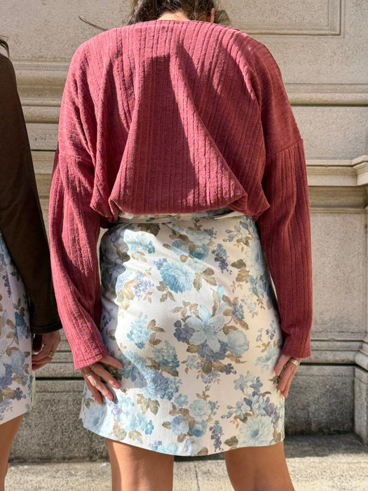 Gonna Matilda in gabardine a fiori azzurri