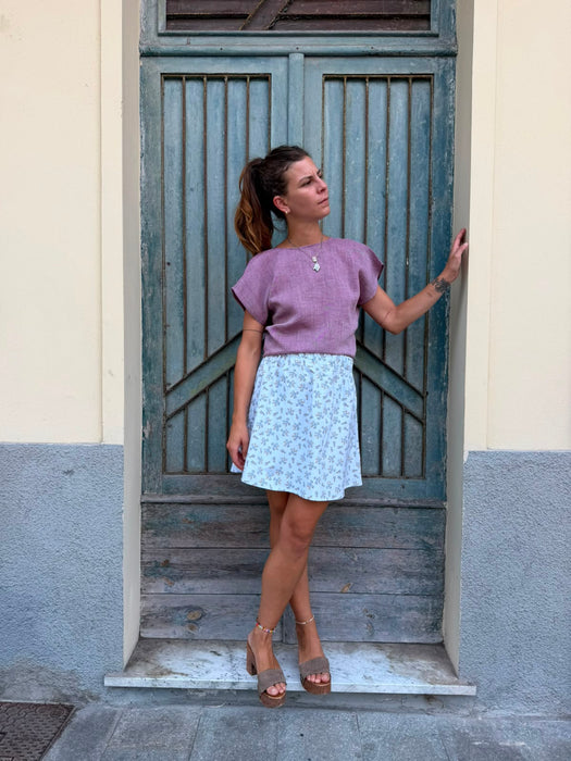 Top Margherita in lino rosa ciliegia