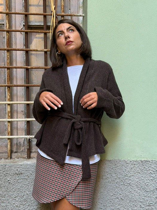 Cardigan Romeo in lana marrone scuro