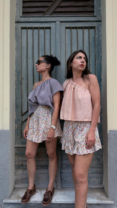 Top Ludovico in lino color lilla mélange