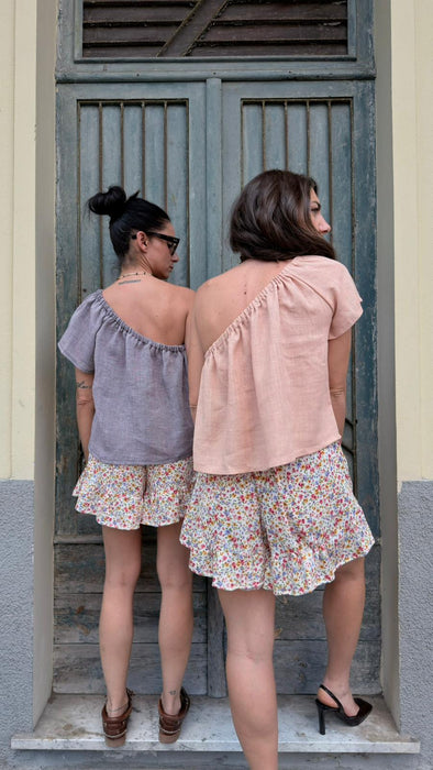 Top Ludovico in lino color lilla mélange