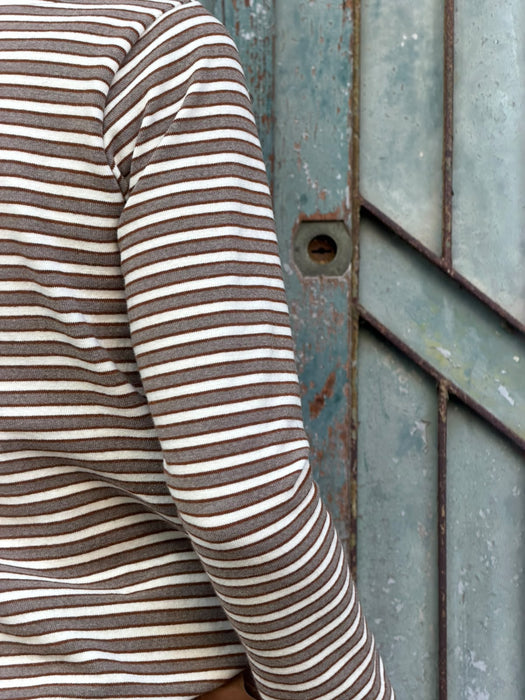 Maglia Cristiana in lana a righe tortora/bianche/tabacco