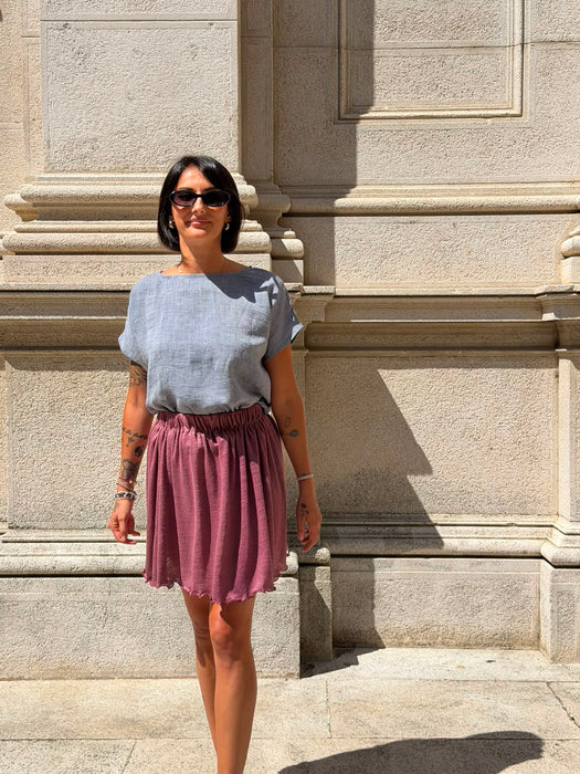 T-Shirt Scatoletta in lino azzurro jeans