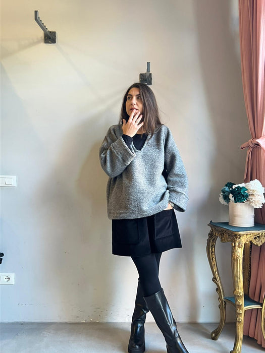 Maglione Amedeo in lana boucle grigio scuro