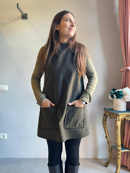 Abito Emilia con tasche in velluto verdone