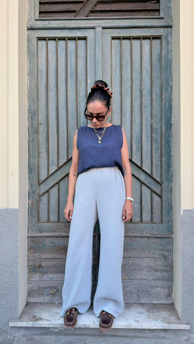 Pantaloni Mia in mussola color ghiaccio