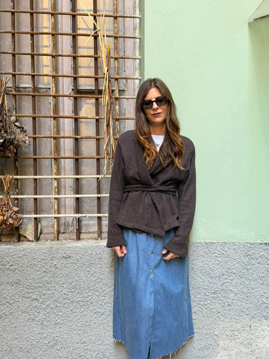 Cardigan Romeo in lana marrone scuro