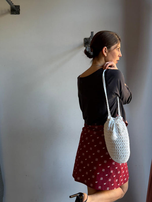 Borsa all’uncinetto in cotone bianco